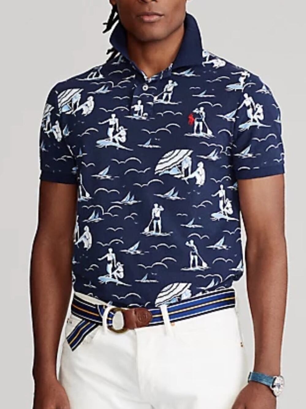 POLO Ralph Lauren Classic Fit Swimmer Print Polo Shirt Navy Blue Men’s Large
